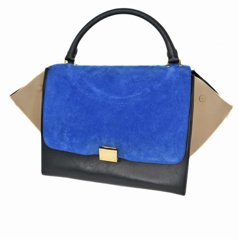 CELINE Trapeze Handbag Blue Black Ivory White Multicolor Leather Shoulder Bag